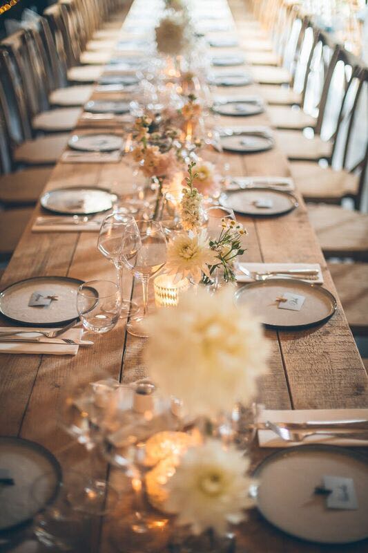 table set up with white dahlias