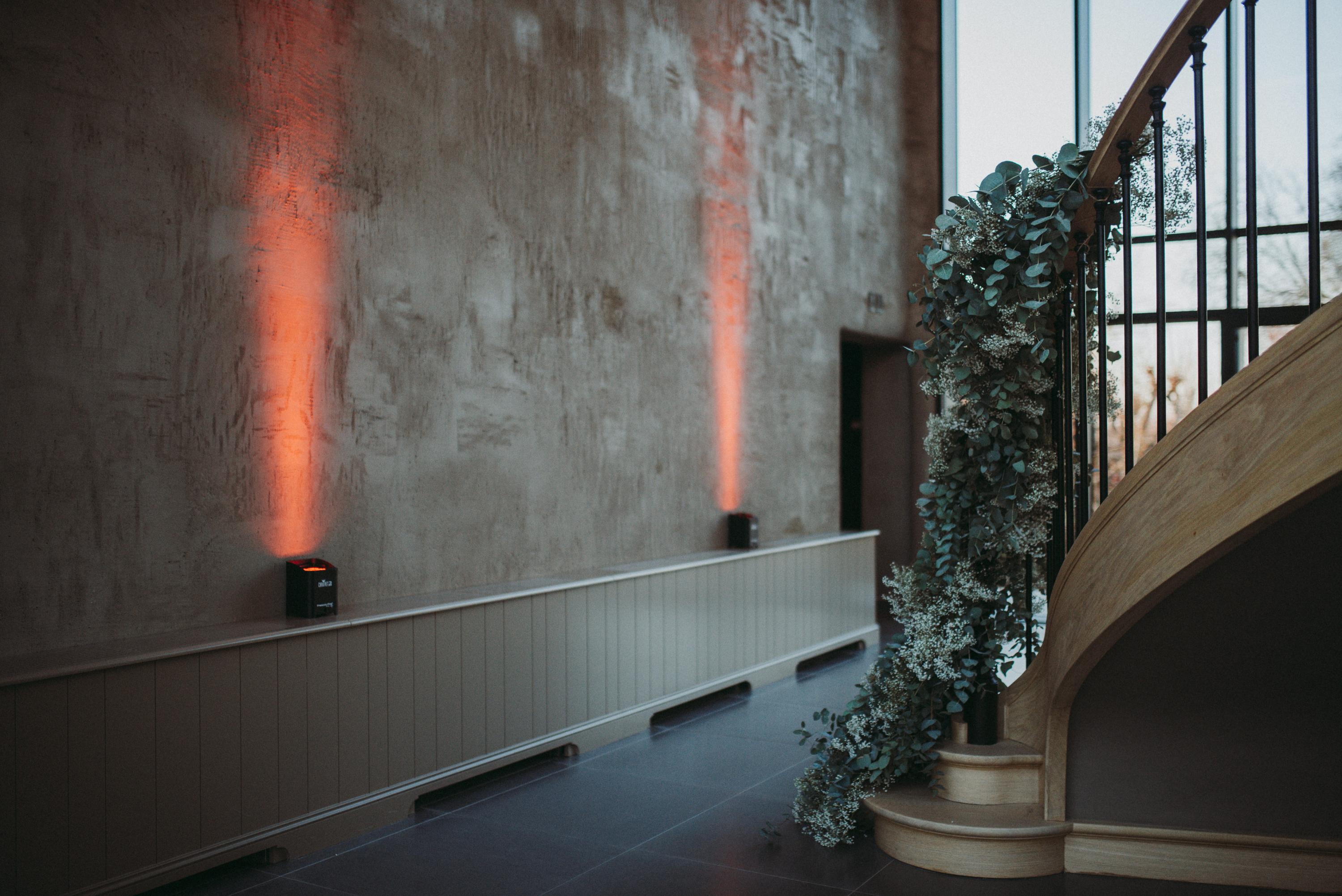 stair decorated with flowers
