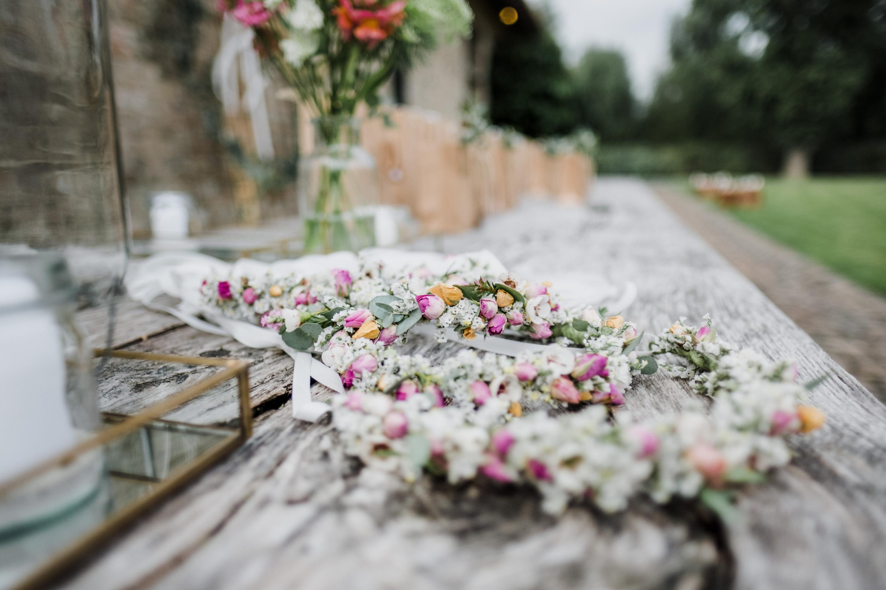 flower crowns on a table