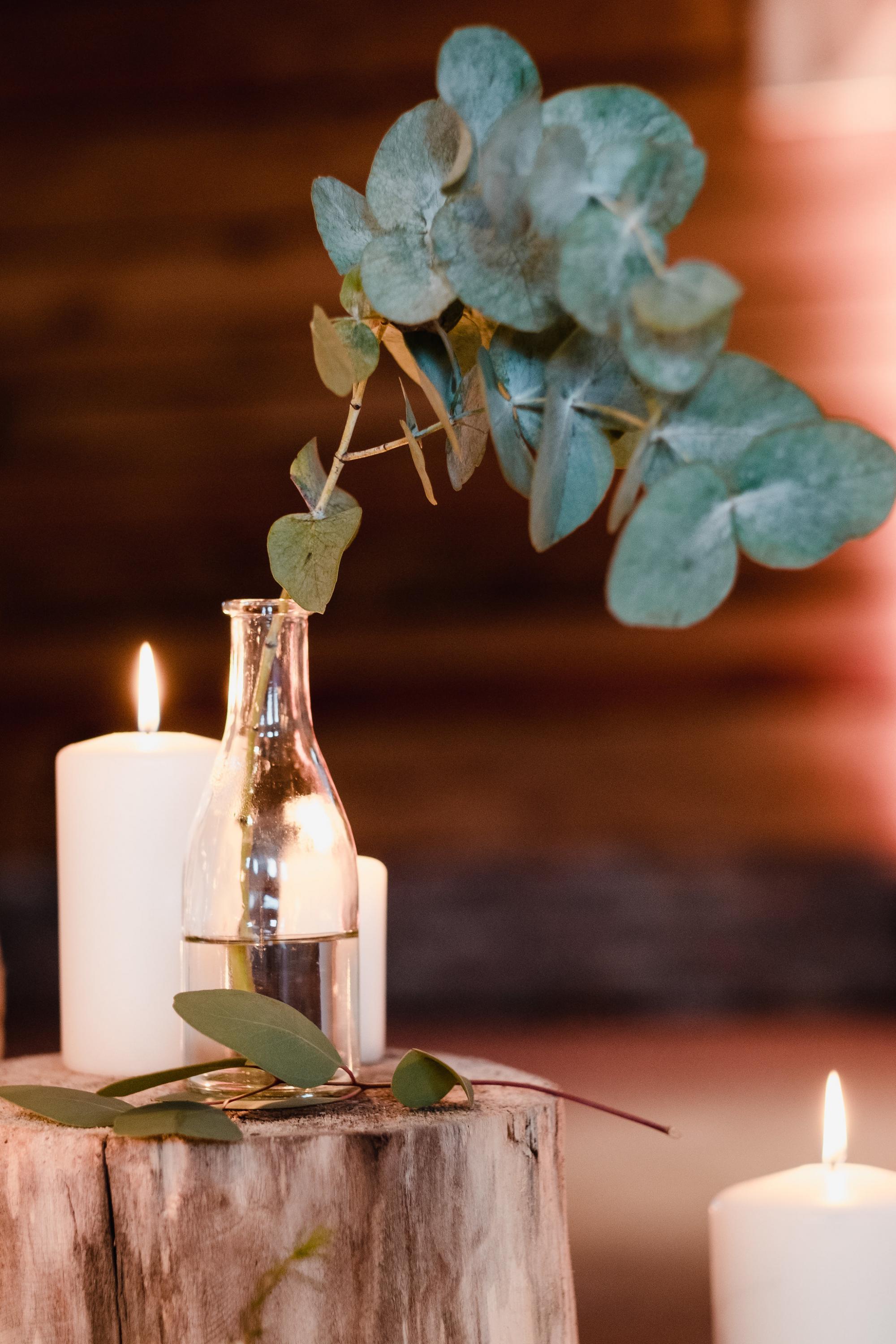 candles and eucalyptus