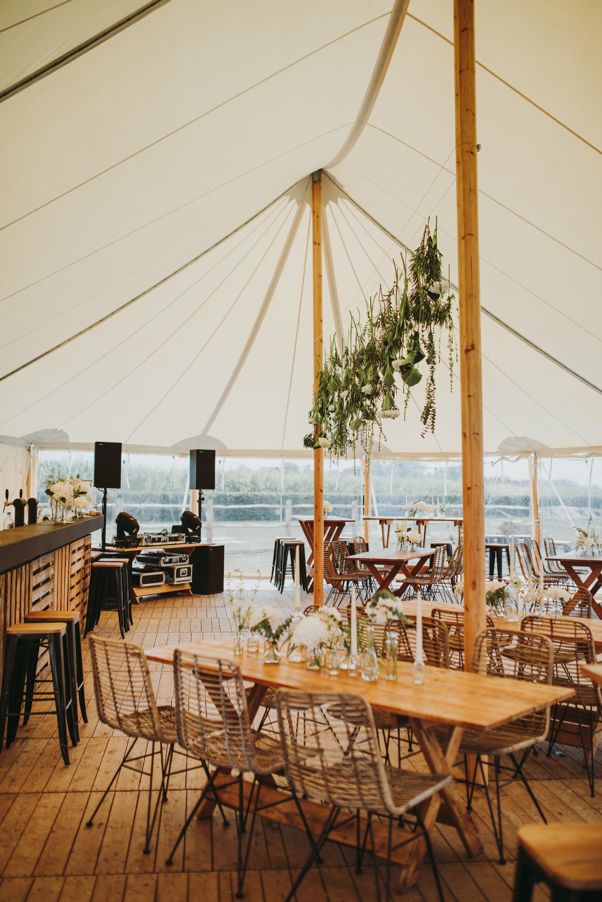party tent decorated with flowers