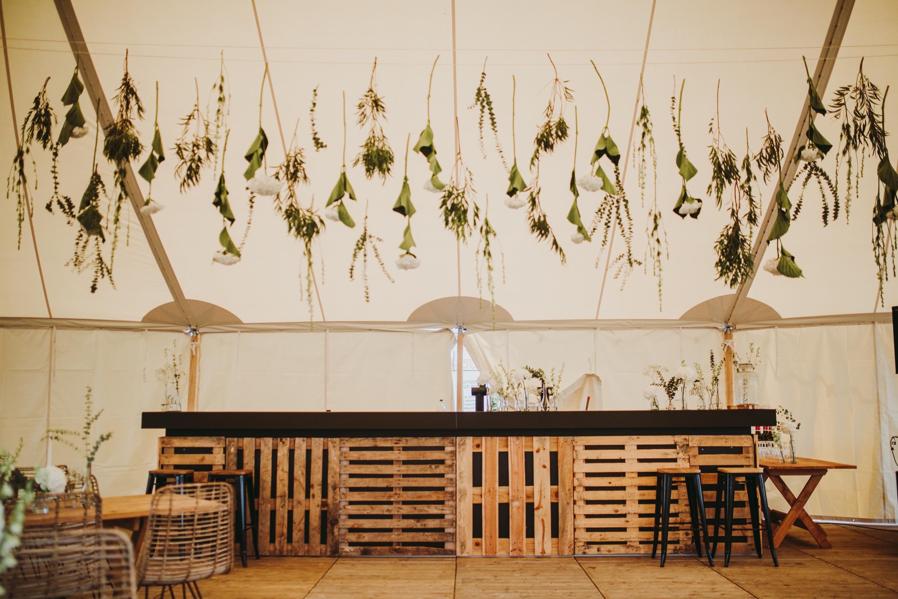 flower garland in a tent